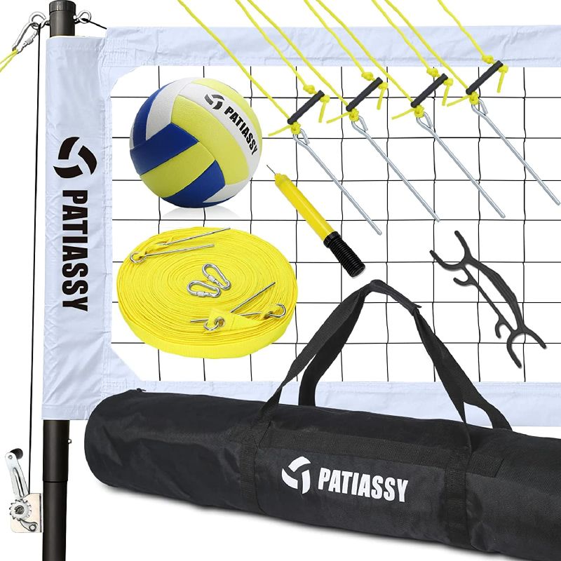 Photo 1 of Patiassy Portable Professional Outdoor Volleyball Net Set with Adjustable Height Poles, Winch System, Volleyball with Pump and Carrying Bag for Backyard Beach
