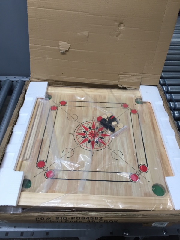 Photo 2 of Carrom Board Game Classic Strike and Pocket Table Game with Cue Sticks, Coins, Queen and Striker for Adults, Kids, Boys and Girls by Hey! Play!
