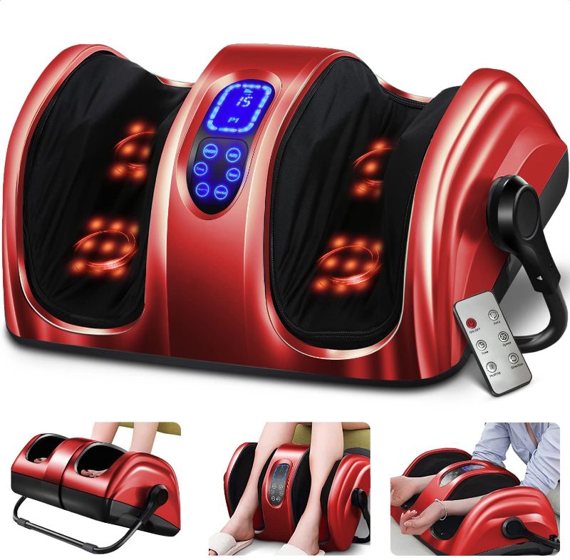 Photo 1 of TISSCARE Foot Massager-Foot Massage Machine w/ Heat & Remote 5-in-1 Reflexology System-Shiatsu, Kneading, Rolling, Scraping for Calf-Leg-Ankle Plantar Fasciitis, Blood Circulation, Pain Relief-Red
