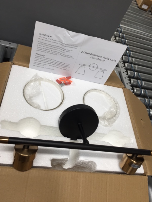 Photo 1 of 2-Light Vanity Lights Fixtures, Bathroom Lights Wall Mounted, Modern Wall Sconces Lighting, Matte Black Wall Light with Brass Accent Socket, Wall Lamp for Mirror Cabinets, Powder Room, Dressing Table

