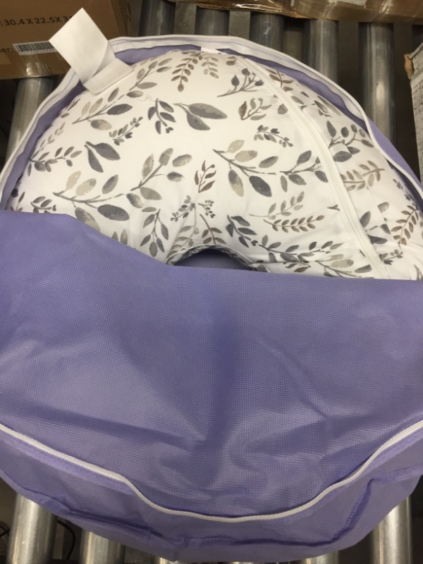 Photo 2 of Boppy Nursing Pillow and Positioner—Original | Gray Taupe Watercolor Leaves | Breastfeeding, Bottle Feeding, Baby Support | with Removable Cotton Blend Cover | Awake-Time Support
