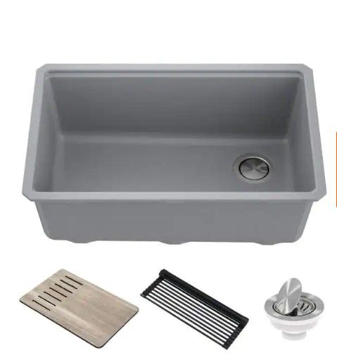 Photo 1 of 
KRAUS
Bellucci Gray Granite Composite 30 in. Single Bowl Undermount Workstation Kitchen Sink with Accessories