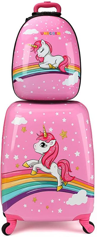 Photo 1 of Emissary Kids Luggage With Wheels For Girls - 18” Unicorn Kids Suitcase With 14” Backpack - Kids Suitcases For Girls - Hard-Sided Rolling Kids Suitcase - Kids Carry On Luggage With Wheels
