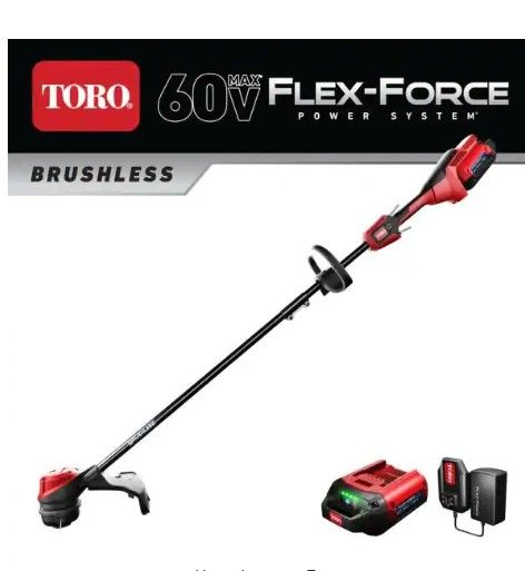 Photo 1 of 
Toro
60-Volt Max Lithium-Ion Brushless Cordless 15 in. / 13 in. String Trimmer - 2.0 Ah Battery and Charger Included