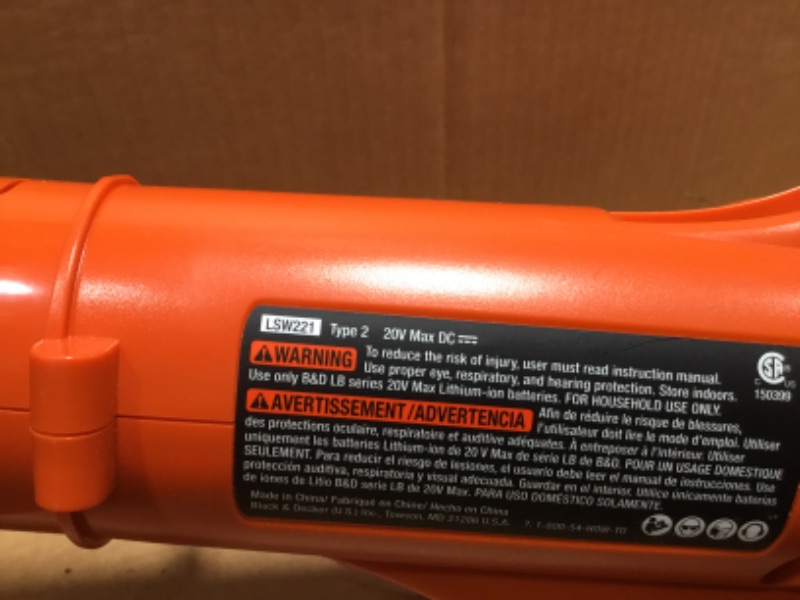 Photo 1 of **NON-FUNCTIONAL; PARTS ONLY!!!***
BLACK+DECKER 20V MAX* Cordless Sweeper (LSW221), Pack of 1

