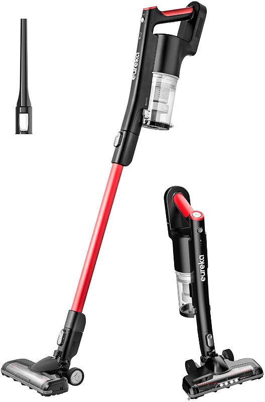 Photo 1 of EUREKA Cordless Vacuum Cleaner, High Efficiency for All Carpet and Hardwood Floor LED Headlights, Convenient Stick and Handheld Vac, Basic Red
