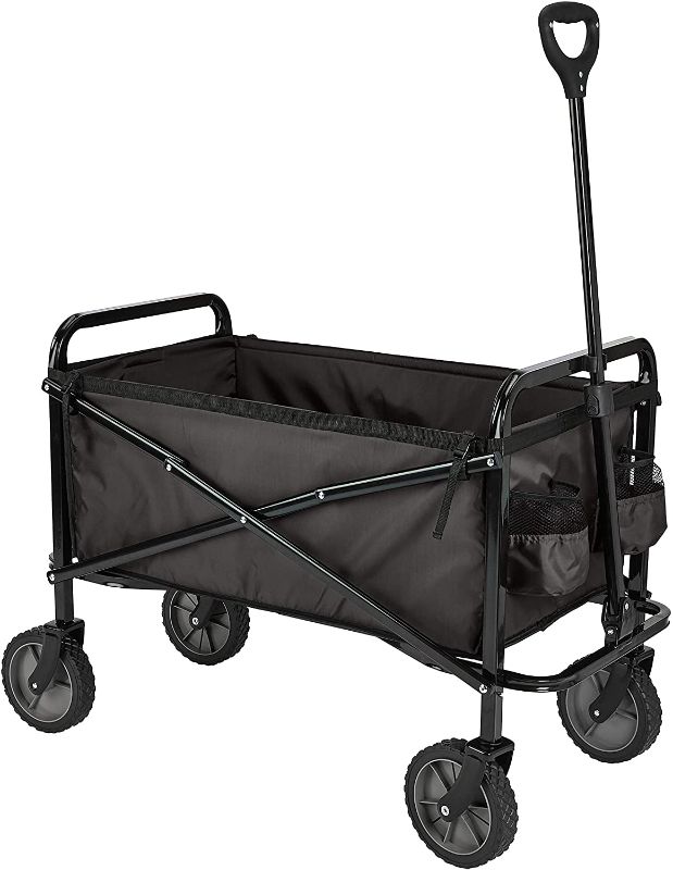 Photo 1 of **MISSING WHEELS** Amazon Basics Collapsible Folding Outdoor Utility Wagon with Cover Bag, Black
