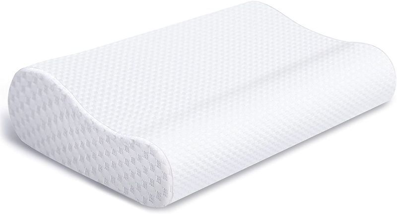 Photo 1 of Contour Memory Foam Pillow with Washable Zippered Pillowcase Soft Brethable Ergonomic Cervical Neck Pillow for Back, Stomach, Side Sleepers, Relief Pain, White
