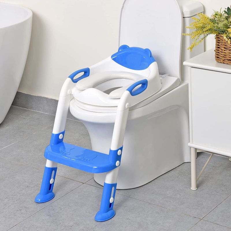 Photo 1 of 711TEK Potty Training Seat Toddler Toilet Seat with Step Stool Ladder,Potty Training Toilet for Kids Boys Girls Toddlers-Comfortable Safe Potty Seat Potty Chair with Anti-Slip Pads Ladder (DarkBlue)
