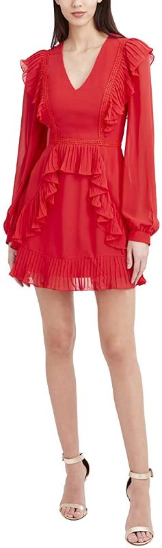 Photo 1 of BCBGMAXAZRIA Women's Sheer Long Sleeve Mini Dress with Ruffles
- Size 4 