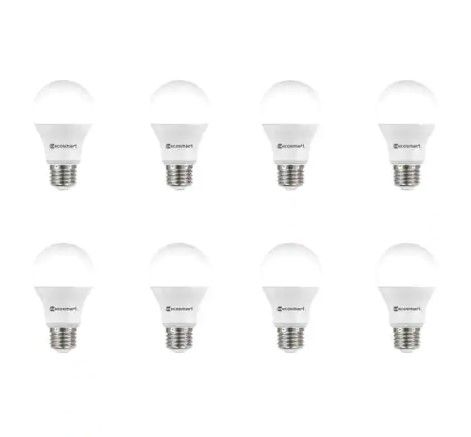 Photo 1 of  EcoSmart 60-Watt Equivalent A19 Non-Dimmable LED Light Bulb Soft White (8-Pack)

