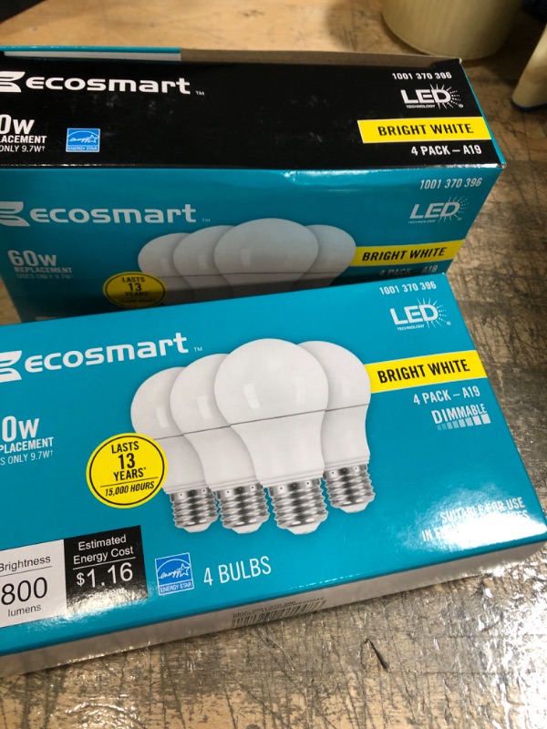 Photo 2 of  EcoSmart 60-Watt Equivalent A19 Non-Dimmable LED Light Bulb Soft White (8-Pack)

