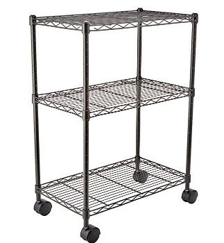 Photo 1 of Amazon Basics 3-Shelf Adjustable, Heavy Duty Storage Shelving Unit on 4'' Wheel Casters, Metal Organizer Wire Rack, Black (23.2L x 13.4W x 32.75H)