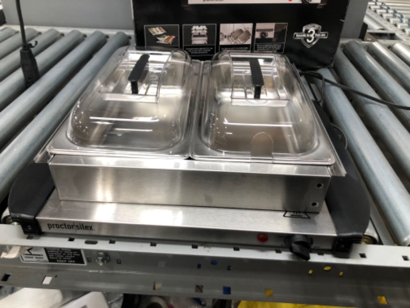Photo 1 of Proctor-Silex Buffet Server & Food Warmer, Adjustable Heat, for Parties, Holidays and Entertaining, Two 2.5 Quart Oven-Safe Chafing Dish Set, Stainless Steel
