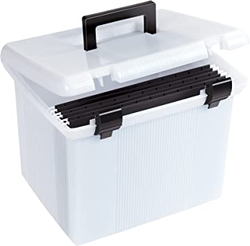 Photo 1 of Portable File Box, Frosted White, Hinged Lid with Double Latch Closure