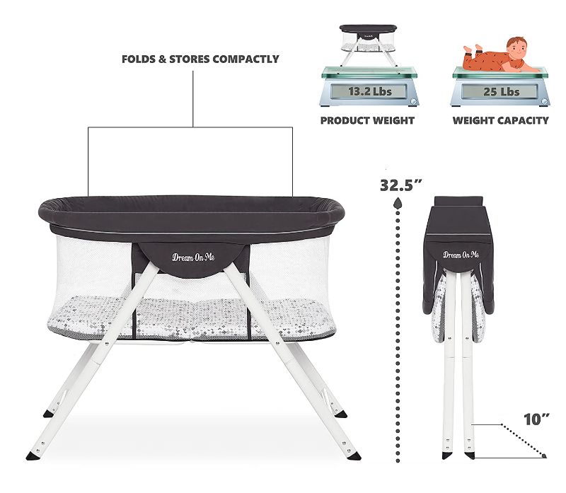 Photo 1 of Dream On Me Poppy Traveler Portable Bassinet, Dark Grey
