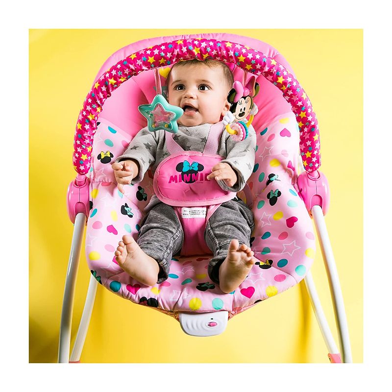 Photo 1 of Bright Starts Disney Baby Infant to Toddler Rocker with Soothing Vibrations, Minnie Mouse Stars & Smiles, Ages Newborn +
