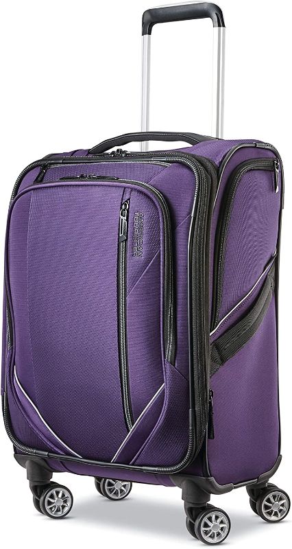 Photo 1 of American Tourister Zoom Turbo Softside Expandable Spinner Wheel Luggage, Purple, Carry-On 20-Inch