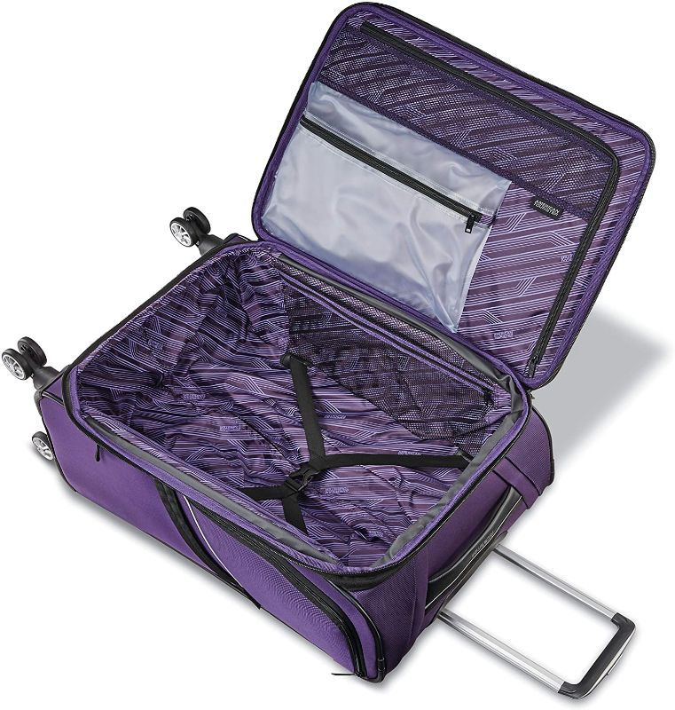 Photo 2 of American Tourister Zoom Turbo Softside Expandable Spinner Wheel Luggage, Purple, Carry-On 20-Inch