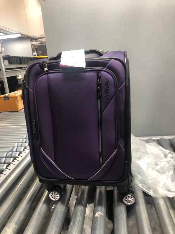 Photo 3 of American Tourister Zoom Turbo Softside Expandable Spinner Wheel Luggage, Purple, Carry-On 20-Inch