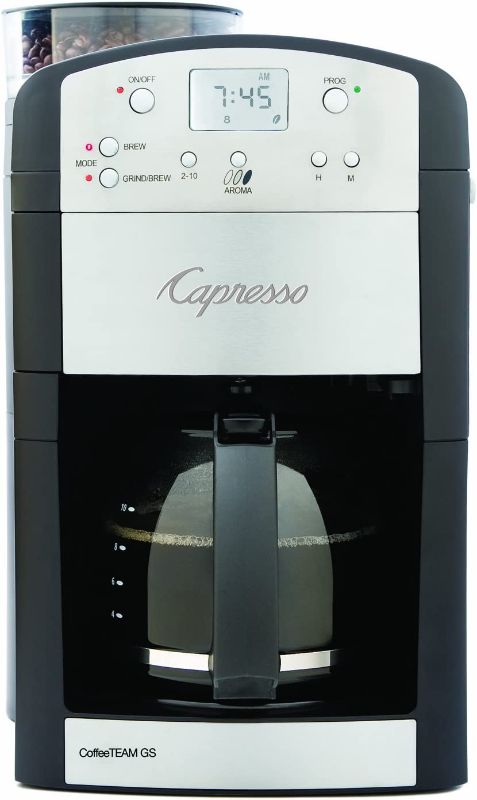 Photo 1 of Capresso 464.05 CoffeeTeam GS 10-Cup Digital Coffeemaker with Conical Burr Grinder, Glass Carafe , Black , 15.5" x 9.5 "x 9.75"