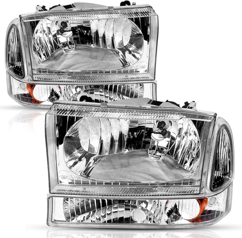 Photo 1 of AUTOSAVER88 Headlight Assembly Compatible with 1999-2004 Ford F250 F350 F450 F550 Super Duty Chrome Housing Clear Lens w/Signal Lamps
