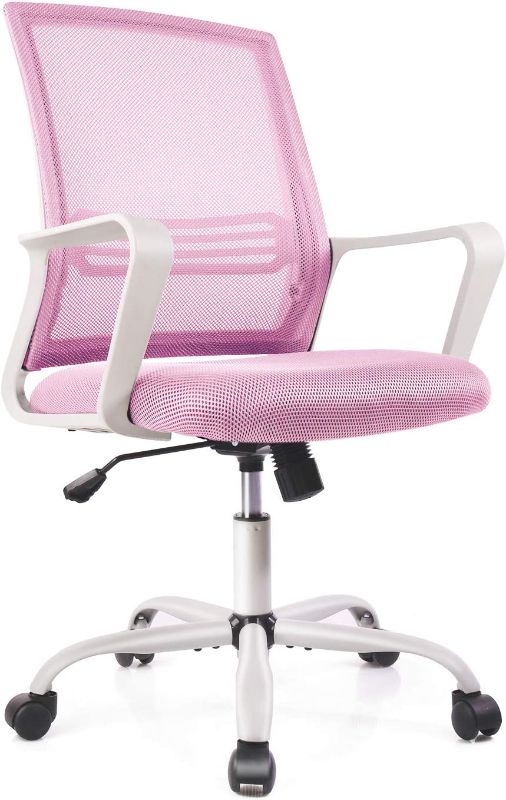 Photo 1 of Smugdesk Ergonomic Mid Back Breathable Mesh Swivel Desk Chair with Adjustable Height and Lumbar Support Armrest for Home, Office, and Study, Pink
