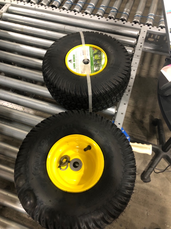 Photo 2 of 15x6.00-6" Front Tire Assembly Replacement for 100 and 300 Series John Deere Riding Mowers - 2 pack
