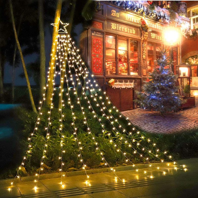 Photo 1 of PUHONG Home Decoration Star Lights Outdoor,317 LED 16.4Ft Christmas Tree Toppers String Lights[8 Modes& Waterproof] for Halloween Xmas New Year Holiday Birthday(Iron) (Warm White)
