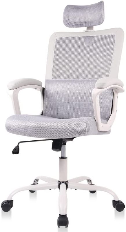 Photo 1 of Office Chair, Ergonomic Computer Desk Chair Mesh Task Chair High Back Chair, Padded Seat Adjustable Headrest & Lumbar Support, Gray
