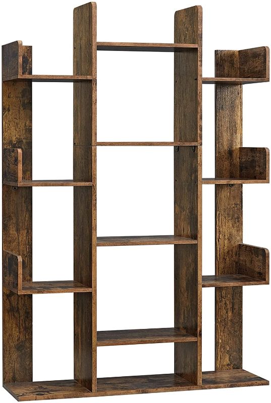 Photo 1 of (Incomplete - Parts Only) VASAGLE Bookshelf, Tree-Shaped Bookcase with 13 Storage Shelves, Rounded Corners, 33.9 L x 9.8 W x 55.1 H, Rustic Brown ULBC67BXV1
