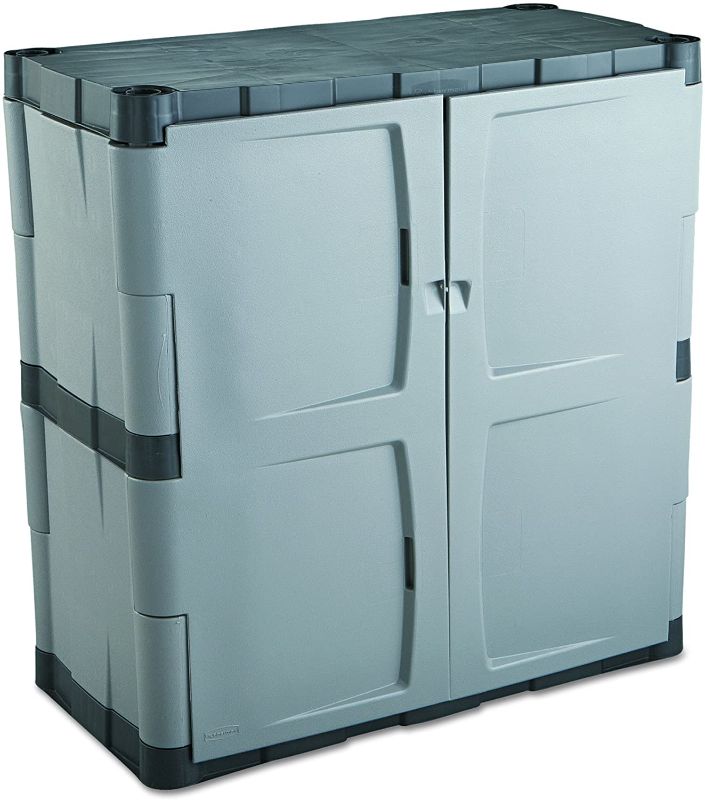 Photo 1 of ***MISSING 2 RIGHT DOOR***
Rubbermaid Storage Small Cabinet with Doors, Lockable Storage Cabinet, 18"D x 36"W x 37"H, Grey/Black
