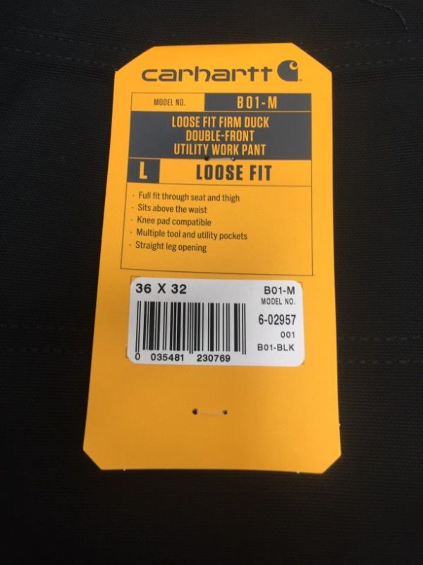 Photo 3 of Carhartt B01 Black Mens Firm Duck Double Front Dungaree 36X32
