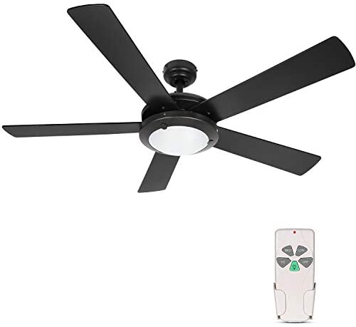 Photo 1 of 52 Inch Modern Style Indoor Ceiling Fan with Dimmable Light Kit and Remote Control, Reversible Blades, ETL for Living room, Bedroom, Basement, BLACK