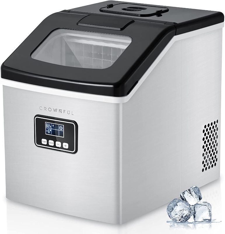 Photo 1 of DAMAGED* TURNS ON**
CROWNFUL Ice Maker Machine Countertop, 40LBS/24H, 24 Clear Ice Cubes in 13 Mins, Auto Self-Cleaning, LCD Display, Compact Portable Ice Maker with Scoop and Basket for Home/Office/Kitchen/Bar
