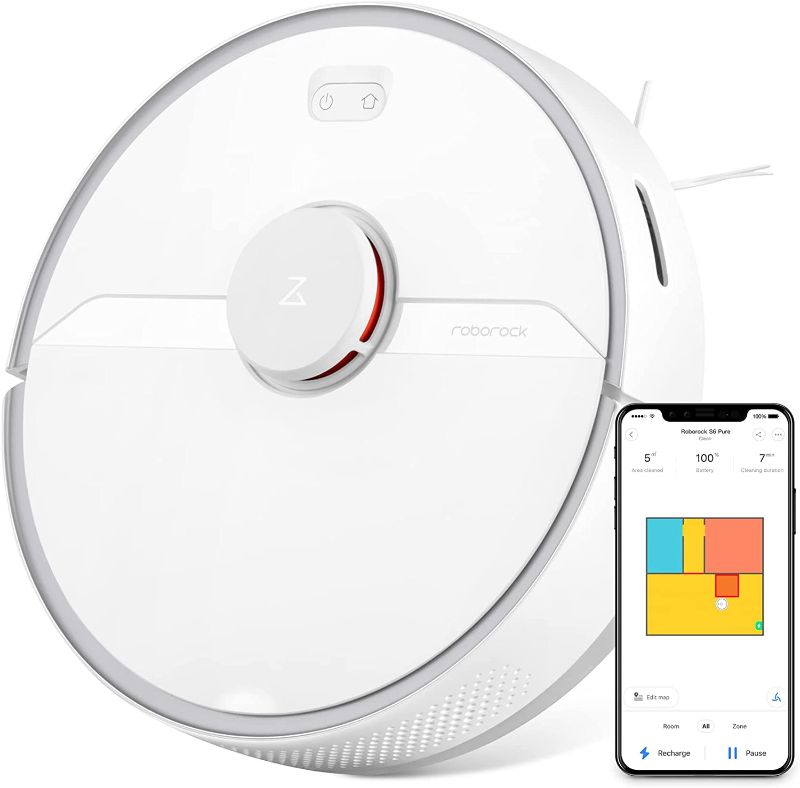 Photo 1 of Roborock S6 Pure Robot Vacuum and Mop, Multi-Floor Mapping, Lidar Navigation, No-go Zones, Selective Room Cleaning, Super Strong Suction Robotic Vacuum Cleaner, Wi-Fi Connected, Alexa Voice Control
