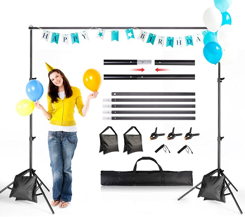 Photo 1 of Backdrop Stand 6.5x10ft, Photo Video Studio Adjustable Backdrop Stand for Parties, Wedding, Photography, Advertising Display
