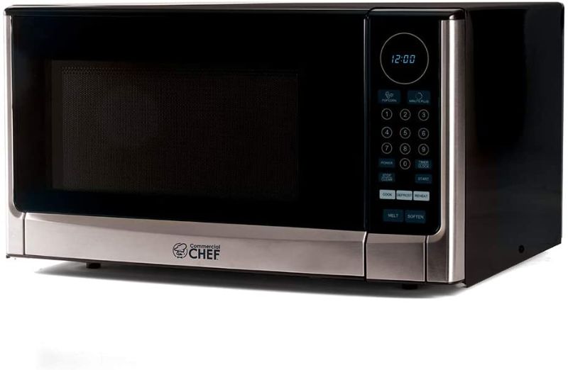 Photo 1 of PARTS ONLY** NOT FUNCTIONAL**
Commercial Chef CHM14110S6C Countertop Microwave Oven, 1100 Watts, Small Compact Size, 10 Power Levels, 6 Easy One Touch Presets with Popcorn Button, Removable Turntable, Child Lock, Stainless Steel
