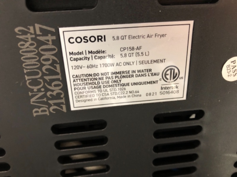 Photo 3 of TESTED POWERS ON**
COSORI Air Fryer Oven Combo 5.8QT