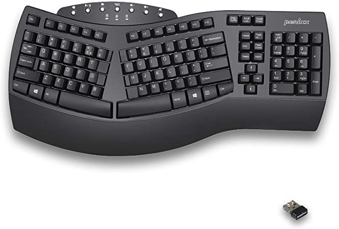 Photo 1 of Perixx Periboard-612 Wireless Ergonomic Split Keyboard with Dual Mode 2.4G and Bluetooth Feature, Compatible with Windows 10 and Mac OS X System, Black, US English Layout, (11354)
