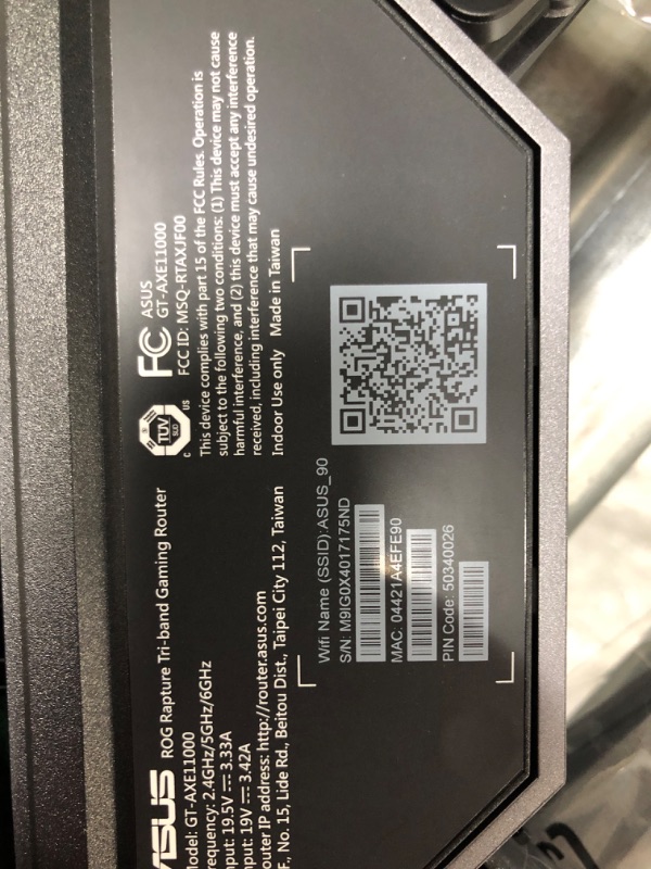 Photo 2 of ASUS ROG Rapture WiFi 6E Gaming Router (GT-AXE11000) - Tri-Band 10 Gigabit Wireless Router, World's First 6Ghz Band for Wider Channels & Higher Capacity, 1.8GHz Quad-Core CPU, 2.5G Port, AURA RGB
