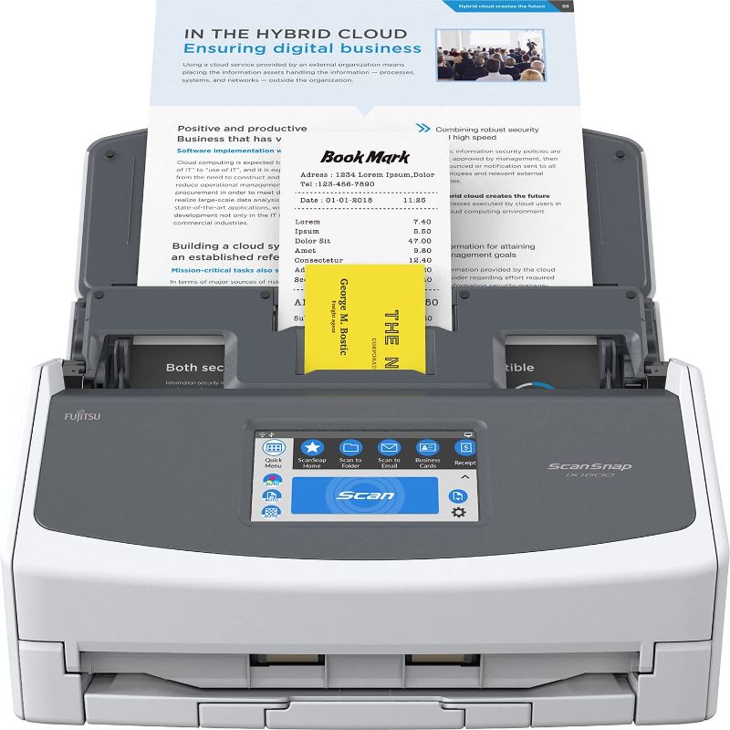 Photo 1 of Fujitsu ScanSnap iX1600 Deluxe Versatile Cloud Enabled Document Scanner with Adobe Acrobat Pro DC for Mac or PC, White
