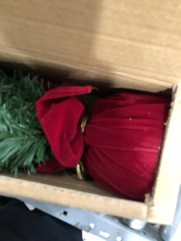 Photo 3 of 2’ Pre-lit Potted Majestic Fir Tree Artificial Christmas Tree in Burgundy Cloth Bag – Clear Lights
