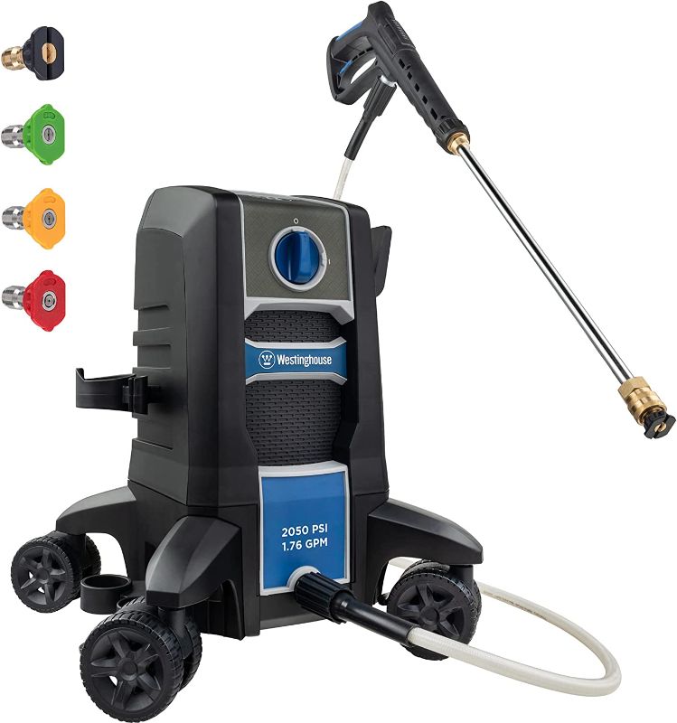 Photo 1 of Westinghouse ePX3050 Electric Pressure Washer, 2050 Max PSI 1.76 Max GPM with Anti-Tipping Technology, Onboard Soap Tank, Pro-Style Steel Wand, 4-Nozzle Set, for Cars/Fences/Driveways/Home/Patios
