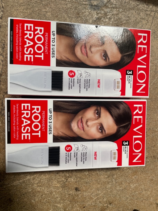 Photo 2 of Revlon Root Erase Permanent Hair Color, At Home Touchup Dye with Applicator Brush for Multiple Use, 100% Gray Coverage, 4R Dark Auburn/Reddish Brown, 3.2 fl oz***pack of 2***