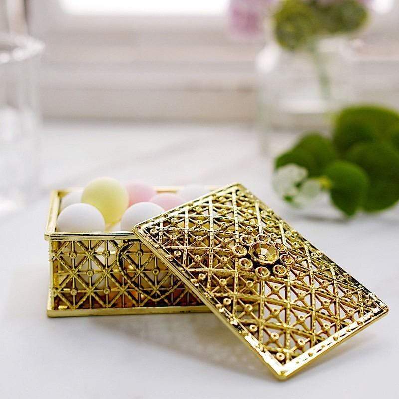 Photo 1 of ***Pack of 2, Gold/Silver***Wedding Candy Boxes Hollow Square Treasure Chest Shape Candy Boxes Party Favor Boxes Hollow Plastic Chocolate Cookie Gift Container Decorative Accessories