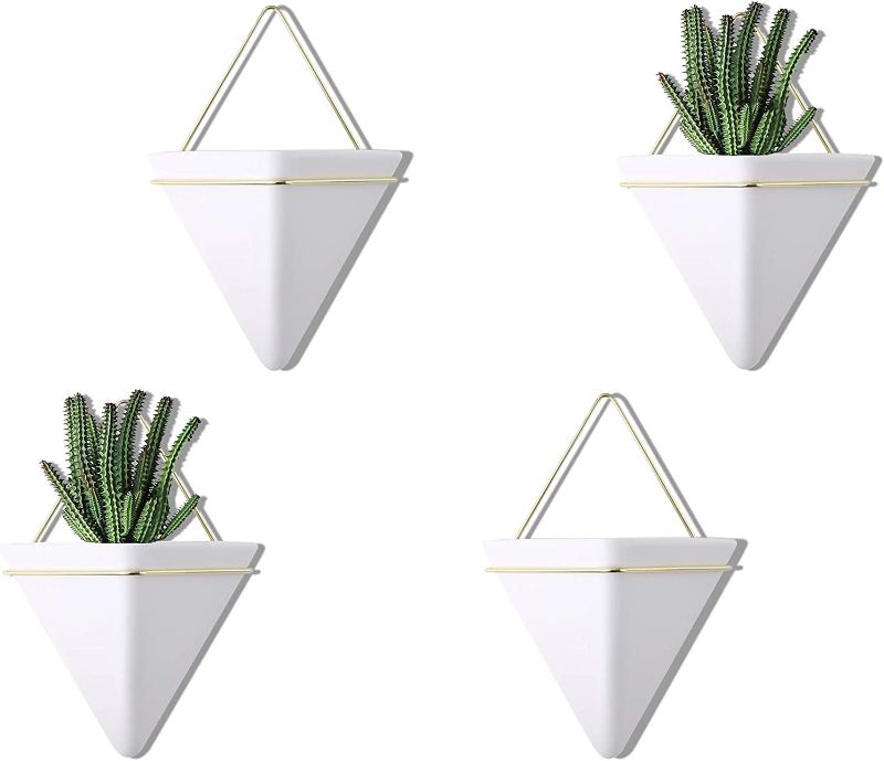 Photo 1 of Succulent Wall Planters,4Inch Set of 4 Ceramic Triangle Hanging Planters, Wall Vase for Air Plants, Cottagecore Room Decor Aesthetics Wall Decor Moder Home Decoration