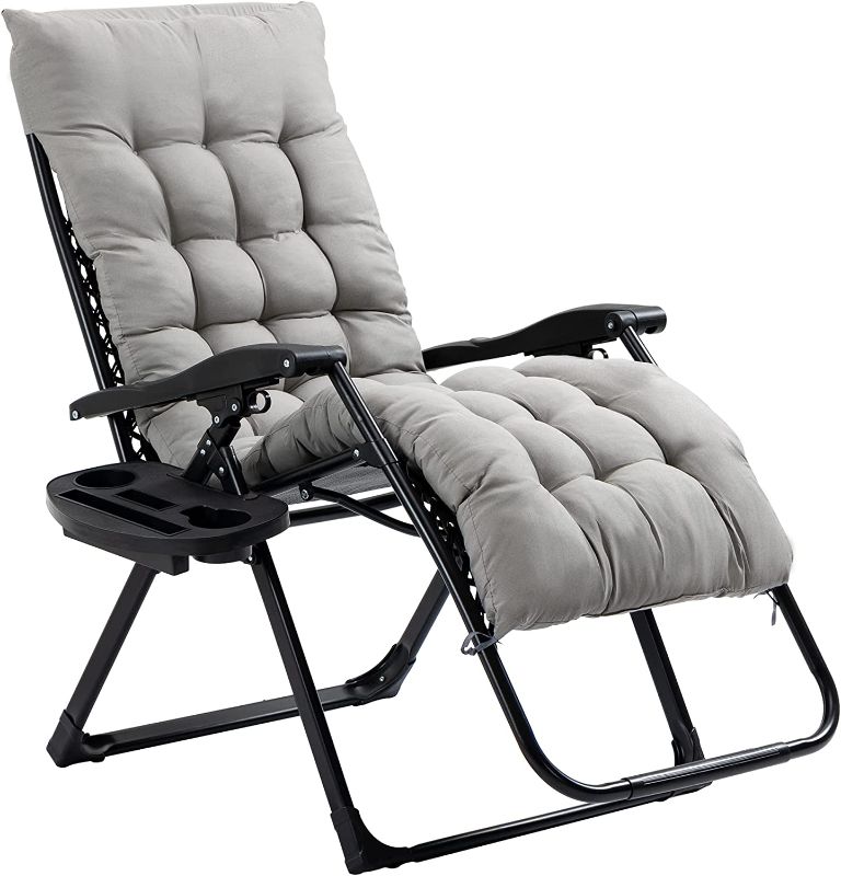 Photo 1 of  Padded Zero Gravity Chairs, Folding Recliner Chair, Patio Lounger with Cup Holder, Adjustable Backrest, Removable Cushion for Outdoor, Patio, Deck, and Poolside, Grey