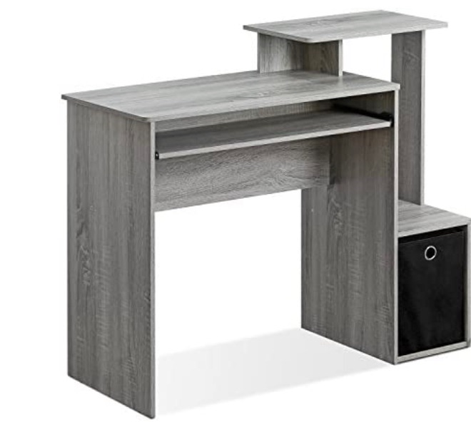 Photo 1 of FURINNO Econ Multipurpose Home Office Computer Writing Desk, French Oak Grey & Andrey End Table Nightstand with Bin Drawer,