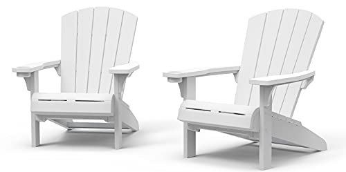 Photo 1 of ***PARTS ONLY*** Keter Alpine Adirondack 2 Pack Resin Outdoor Furniture Patio Chairs with Cup Holder Perfect for Beach, Pool, and Fire Pit Seating, White
